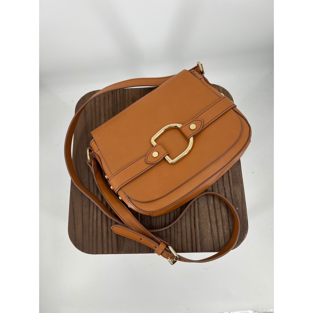 Abercrombie & Fitch Cognac Vegan Leather Crossbody Bag with Gold Hardware